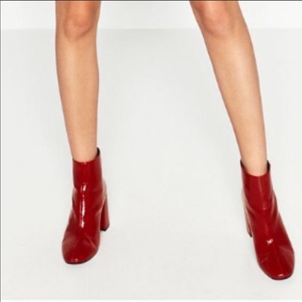 Zara patent red ankle boots size 5